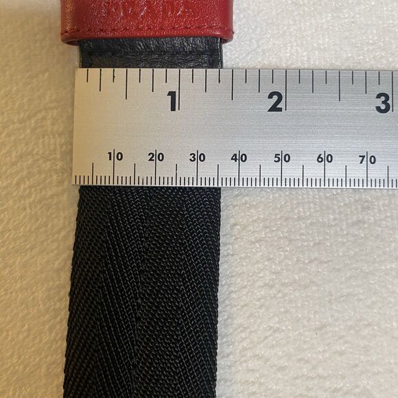 Prada Black Tessuto Woven Belt Leather Trim Red Loop Silver Buckle Made In Italy - Picture 15 of 16